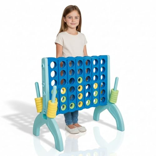 alldoro XL 4 in Einer Reihe, Jumbo Spiel 73 x 72,5 cm, Indoor & Outdoor | extra groß mit 42 Steinen Ø 7,5 cm, wetterfest, für Zuhause, im Garten, Kindergarten, Schule & Veranstaltungen, ab 3 Jahren