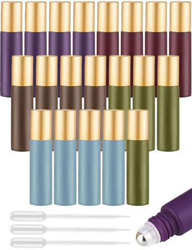 Tomorotec NiHome 10 ml färgglada rullflaskor med rostfria stålbollar 20-pack, ultratjock rullflaska för olja med öppnare och droppare (5 färger)