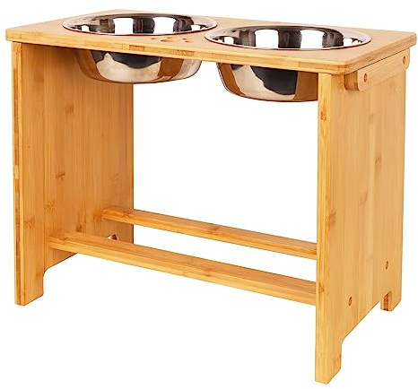 Elevated Dog Bowls for Large Dogs, Bamboo Raised Dog Bowls Stand Non-Spill, Dog Food Water Bowls with 2 Stainless Steel Bowls by Nothing burger