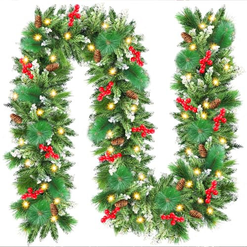Ghirlanda Natalizia 2.75m Ghirlanda Natale con Luci a LED, Ghirlanda di Natale Artificiale, per Tavolo da pranzo Camini,Scale,Decorazioni dell'al (SDTT-RED-2023-VINE-01)