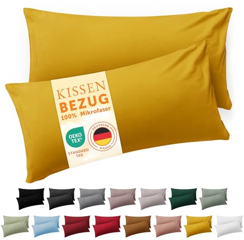 Blumtal Kissenbezug 50 x 75, 2 Stück - Oeko-TEX zert. Kissenbezüge 100% Mikrofaser in extra weich & waschmaschinenfest - Bezug Kissen 50x75 Senfgelb