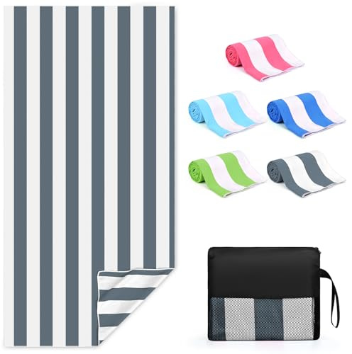 Zusentee Toalla de playa de microfibra, grande 180 x 90 cm, ligera y portátil para hombres y mujeres, ideal para viajes, sauna, yoga, gris