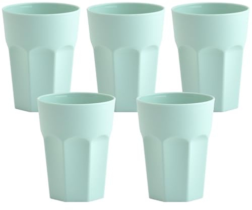 Engelland - 5 x Plastikbecher, Trinkbecher, Mint, Pastellfarben, 400 ml, Eichstrich, bruchfest, stapelbar, Mehrweg, Kunststoff, wiederverwendbar, Party-Becher, Trink-Glas