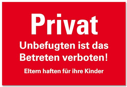 BUEWA Schilder Privat Betreten verboten Schild Hinweisschild PVC 300 x 200 x 3 mm Vorgebohrt B1-Zertifiziert