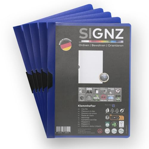 SIGNZ Cartellina DIN A4, 5 pezzi, colore blu scuro, per fino a 30 fogli, prodotta in Germania