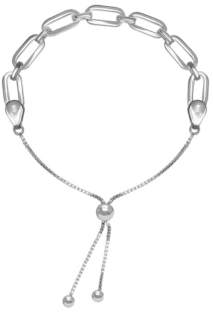 LeCalla Pulsera de plata de ley 925 italiana ajustable con cadena de eslabones para mujer, Medium, Plata de ley, No es una piedra preciosa