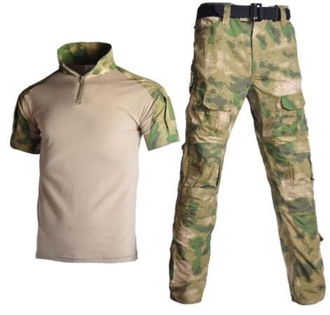 Oanviso Herren 2 Set Trainingsanzüge Outdoor Military Schlank Passen Taktisch T-Shirt und Cargo Hose Tarnung Camouflag Kurzarm Für Tactical Airsoft Paintball Jagd B 2 L
