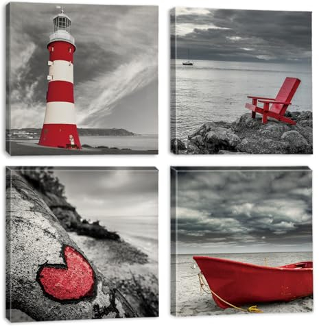 Sungeek Stampe artistiche da parete su tela, 4 pezzi, quadri moderni incorniciati, opere d'arte sul mare, decorazione per camera da letto, soggiorno e cucina, 30x30 cm