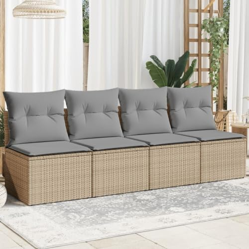 BaraSh Gartensofa mit Kissen 4-Sitzer GartenmöBel Terrassensofa Outdoor Sofa Balkon Outdoor Couch Loungesofa Outdoor Beige Poly Rattan - 366089