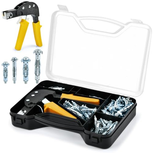 OctBird 72 Stk Montagezange für Hohlraumdübel Set,Dübel Montagezange,Hohlraumdübel Zange Set mit M4/M5 Hohlraum Metalldübel mit Schrauben,Hohlraumdübelsatz Mit Zange für Gipskartonplattenbefestigung