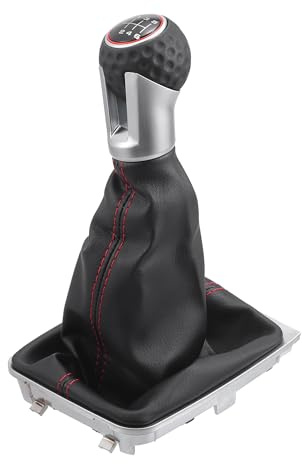Partuto Schaltknauf Mit Schaltsack Für VW Golf 7 GTI 13-17 1 Stück | Farbe Schwarz, Silber, Rot, Material Kunstleder, Kunststoff, Ganganzahl 6-Gang, Ergonomisches Design, Verbessert Fahrgefühl