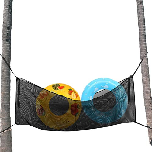Pool Float Storage | Pool Mesh Bag Toy Organizer | Foldable Pool Toy Holder, Pool Float Hangings for Attaches to Pool Side, Gates, Fences