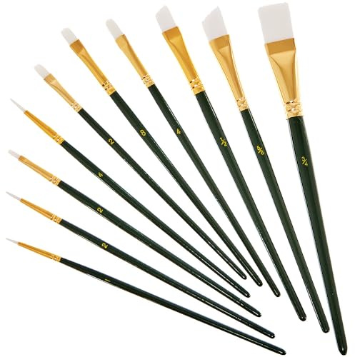 Baker Ross FN279 Acrylic and Oil Paint Brush Set - Pack of 10, Paint Brush Set for Canvas Painting