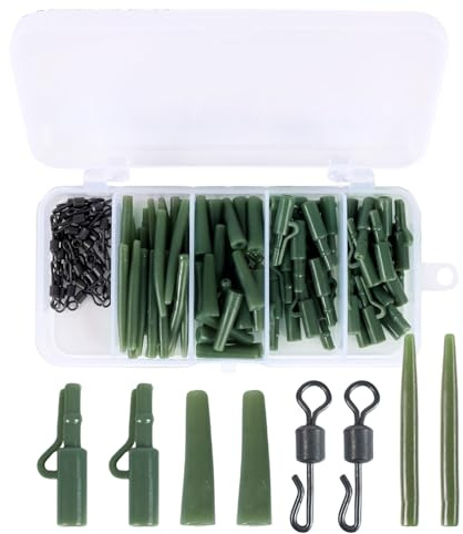 Elionless Kit de pesca de carpa, mangas antienredos, cola de goma, cambio rápido, giratorias, aparejos de pesca de carpas