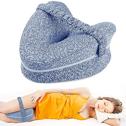 ROXANEPIG Almohada Ortopédica para Pierna y Rodilla,Espuma con Memoria Alivia el Dolor de Espalda Cadera y Articulaciones Soporte para el Tobillo y la Rodilla – Almohadilla para Dormir de Lado (Azul)