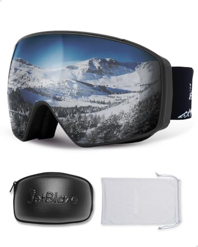 JetBlaze ski goggles men women OTG ski goggles with interchangeable lenses for glasses wearers snow goggles anti-fog snowboard goggles ski goggles for skiing compatible helmet spherical silver lens