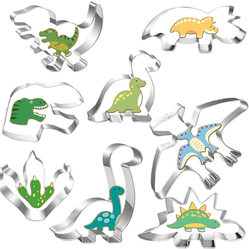 8 Pcs Dinosaur Cookie Cutter Set, Dinosaur Sandwich Cutter Baking Mould for DIY, Lattice Pastry Cutters, Scone Cutter for Birthday Party