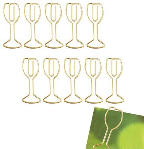 10 Stück Büroklammern, Gold Weinglas-Form Büroklammer mit Kasten, 33mm, Zubehör für Buch Poster Papier