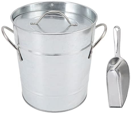 Lybunair Seau à glace rond avec pelle à glace, feuille galvanisée en plastique avec poignées de transport pour bar, bière, cocktails, vin, champagne (couleur originale)