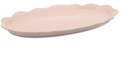 Jamie Oliver Big Love Pass-Me-Teller, Haltbare Steingutplatte mit Geriffeltem Rand, spülmaschinen- und backofenfest, Rosa, 35x20cm