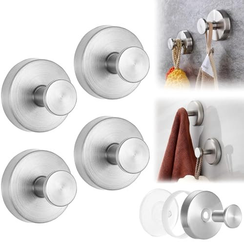 PANYI 4 Piezas Suction Cup Hooks Colgador Toalla BañO Toallero Ventosa Metal Ganchos Ventosa de Vacio Fuerte Se Puede Utilizar en Una Variedad de Superficies Lisas (Plata)