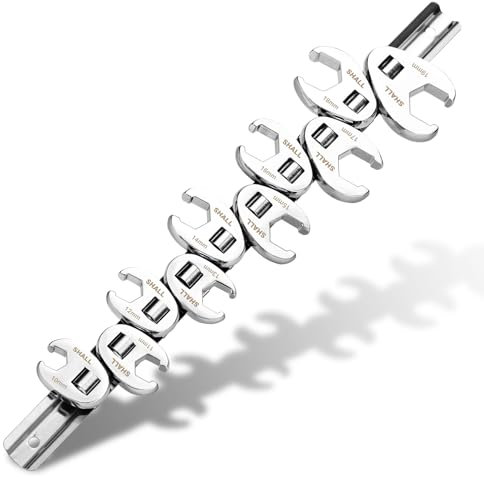 Shall Juego de llaves para tuercas abocinadas de 3/8, kit de 10 herramientas métricas Crowfoot para extracción de tuercas, 10-19 mm, organizador con clip