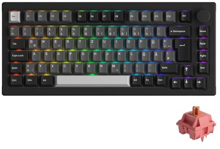 Akko Tastiera meccanica 5075B Plus VIA, layout ISO al 75%, tastiera da gioco a 3 modalità con interruttore lineare sostituibile a caldo, tasti Cherry PBT per Win/Mac (nero argento, palissandro)