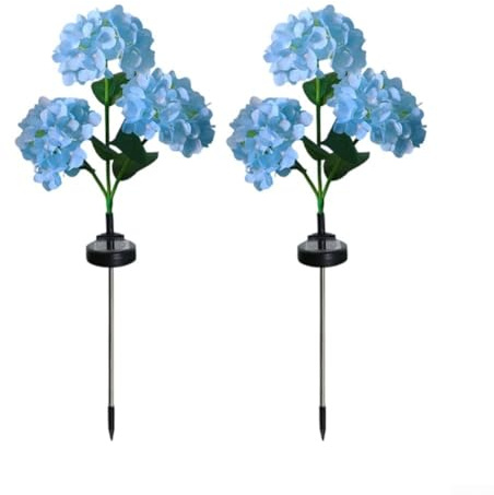 Lot de 2 lampes solaires de jardin en forme d'hortensia - Décoration de jardin, terrasse, balcon et parcs - Bleu