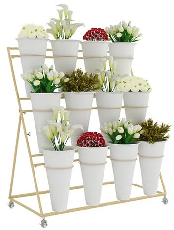 Generico Portafiori con 12 secchi, portafiori con Ruote, Carrello for Fiori, scaffale Mobile for Bouquet da fiorista(A)
