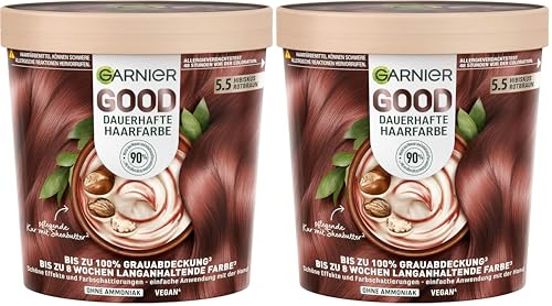 Garnier GOOD Dauerhafte Haarfarbe 5.5 Hibiskus Rotbraun – Coloration ohne Ammoniak, bis zu 100% Grauabdeckung, 1 Stk. (Packung mit 2)