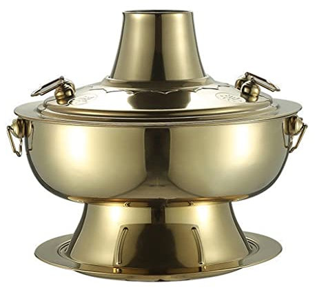 Scaldavivande In Rame Anticato Di Pechino, Interamente In Rame Spesso, Riscaldato A Carbone, Pentola Calda Mongola Per Più Persone, 30-36 Cm, Adatta Per Cene In Famiglia E Foto All'Aperto, Oro 30 Cm
