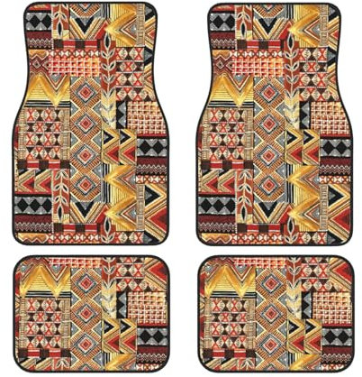 Lot de 4 tapis de sol de voiture en textile africain avec impression patchwork - Pour camionnettes, berlines, camions