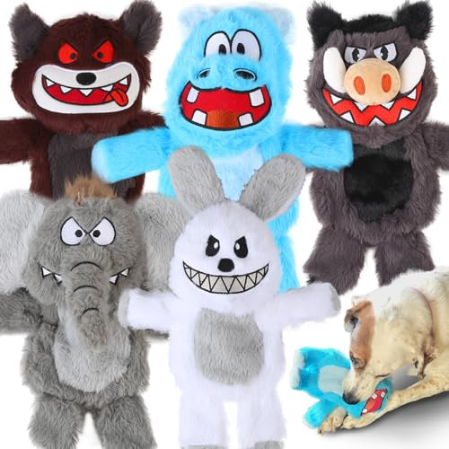 Bzonsmart 5-Pack Dog Squeaky Toys. Tough Plush Crinkle Toys for Small Medium Large Dogs. Interactive Dog Toys to Keep Them Busy. Soft chew Toys for All Dogs and Teething Playing Training