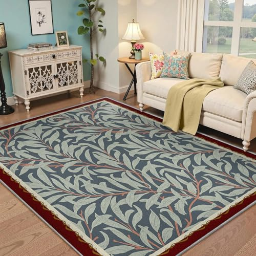 BYLEEHOMED Tappeto antiscivolo 100x150cm Rami di salice Foglie Stampa Tappeti sottili che non perdono pelo Ultra morbido Decorazioni per la casa resistenti allo sporco scuro