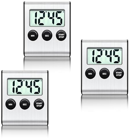 3 PCS Küchentimer Digital, Küchentimer mit Extra Lautem Alarm, Kurzzeitwecker Digital, Kurzzeitwecker Küche mit Magnet, Ständer, 100 Minuten Countdown und Stoppuhr, Eieruhr Küchenalarm zum Kochen