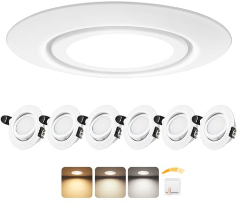 LED Einbaustrahler 230V Dimmbar 3 Stufen 45°Schwenkbar LED Spots, 6er Set | 6W 3CCT 3000K/4000K/6000K, Laiebri IP44 Einbauleuchten Deckenspots für Badezimmer Küche Wohnzimmer, Ø65–80mm Lochmaß