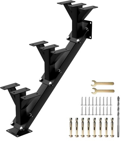 3-stegs trappram av metall, ståltrapphyllor för terrasshöjd 48 cm med förborrade hål, lastkapacitet 225 kg, trappstolm för terrass, veranda, balkong, snabbinstallation trappor