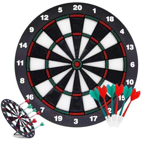 Kids Dart Board Set, 16 Inch Safety Soft Dartboard with 6 Rubber Darts Set Kids Dart Board Indoor Game Party Supplies Gift for Boys Girl Adults