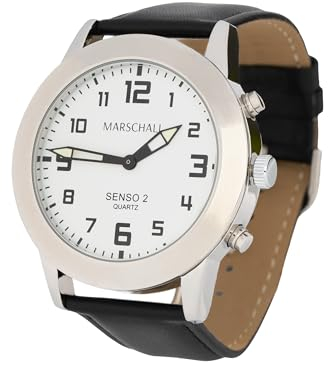Marschall Senso Deutsch sprechende Herren Armbanduhr I S-HL2 I Mit Touch Funktion I Für Blinde, Senioren und Demenzkranke I Datum- und Zeitansage I Schwarzes Lederarmband