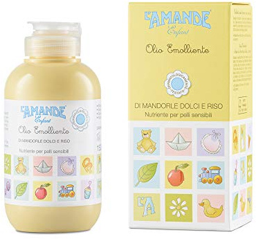 L'AMANDE - Huile Amande Douce et Riz Enfants, Huile Bebé Enfant avec Vitamine E et Sels Minéraux, Huile de Massage Bain Bebe, Huile Corps Douce Emolliente Peau Sensible Made in Italy - Enfant, 150 ml