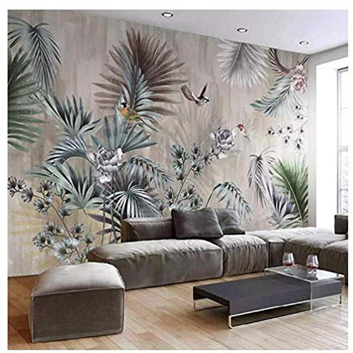 Papier Peint Personnalisé Taille Classique Art Mural Plante Feuilles Rétro Salon Canapé Tv Fond Mur Peinture Fond D'Écran Pour Chambre Murs 3D, 350 * 245Cm