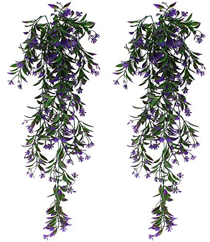 SPTwj 2 Pcs Lierre Artificiel Plantes Suspension Vertes artificielles pour Célébration, Mariage, Cuisine, Jardin, Bureau Décoration Violet