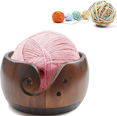 Joyeee Cuenco de Madera para Lana, cuenco de almacenamiento hecho a mano para hacer ganchillo decoración del hogar, kit de accesorios para mujeres, tazón redondo tejido de lana