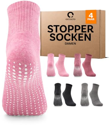 Occulto halkfria strumpor kvinnor 80% bomull 2-4 pack (modell: Madeleine) 4 pack | Svart-Grå-Rosa-Varmrosa 39-42