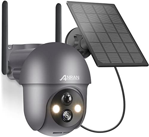 ANRAN 2K Security Camera Outdoor Wireless with 360° View, Solar Security Camera Outdoor with Smart Siren, Spotlights, Human Detection, 2-Way Audio, Color Night Vision, Work with Alexa, Q01 Grey