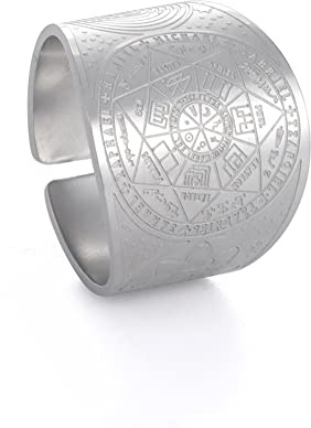 Amaxer Sieben Erzengel Ring für Männer Metatrons Würfel Edelstahl Das Siegel von Solomon Tetragrammaton Erzengel Schutz Verstellbarer Ring Statement Band für Männer Frauen