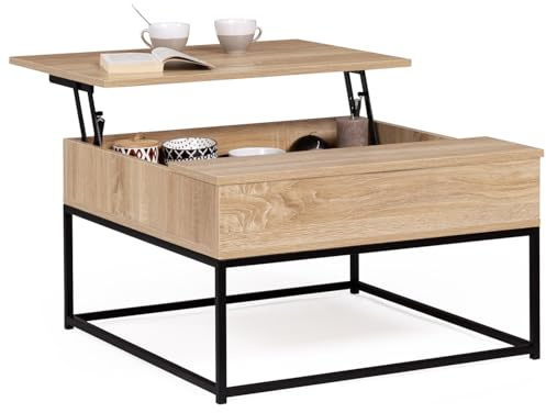 IDMarket - Tavolino quadrato con piano sollevabile DETROIT design industriale