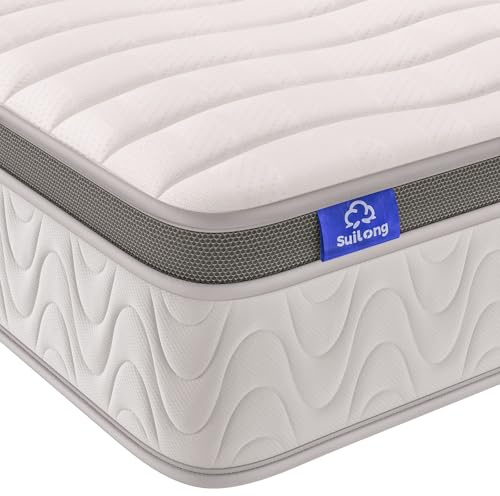 SuiLong Double Mattress 4ft 6, Cool Memory Foam Hybrid Mattress. Comfort Pocket Sprung Support System with Stronger Edge Support for Back Pain Relief. Medium Feel, 135x190x25cm