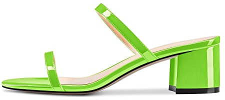 Castamere Mujer Chunky Ancho Bajos Heel Abierta Punta Slip-on Sandalias Oficina Fiesta Cute Dress Clear Zapatos 5 CM Heels Verde Lima Charol 42 EU