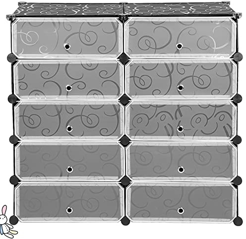 Armario de Almacenaje de Ropa, Estantería por Módulos, Estructuras de Cubo con Puerta + Estantería por Módulos, Organizador de Zapatos, Zapatero (5 Pisos y 10 Puertas)